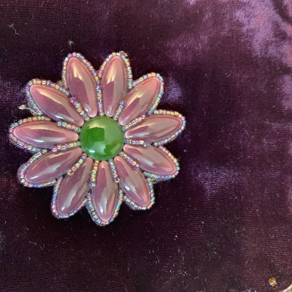 small beaded velvet purse wine colored with purple and green excellent condition - Picture 6 of 9